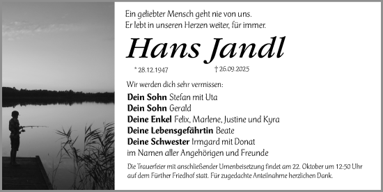 Traueranzeige von Hans Jandl von Gesamtausgabe Nürnberger Nachrichten/ Nürnberger Ztg.