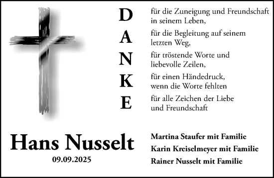 Traueranzeige von Hans Nusselt von Gesamtausgabe Nürnberger Nachrichten/ Nürnberger Ztg.