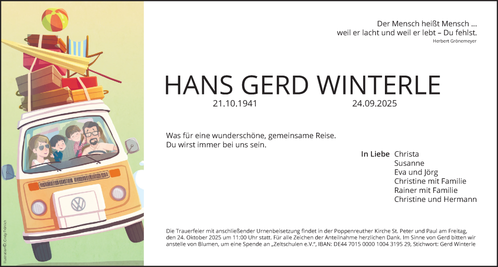  Traueranzeige für Hans Gerd Winterle vom 18.10.2025 aus Gesamtausgabe Nürnberger Nachrichten/ Nürnberger Ztg.