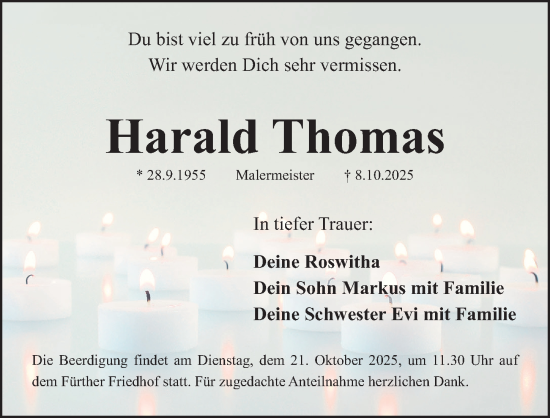 Traueranzeige von Harald Thomas von Fürther Nachrichten Lokal