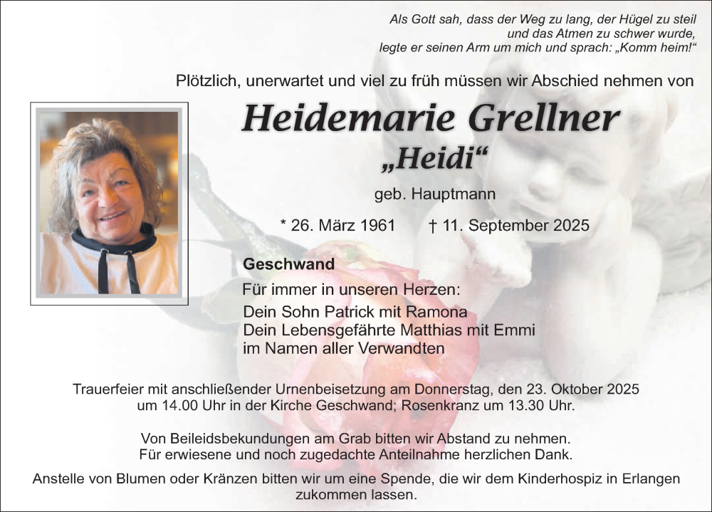  Traueranzeige für Heidemarie Grellner vom 20.10.2025 aus Nordbayerische Nachrichten Forchheim Lokal