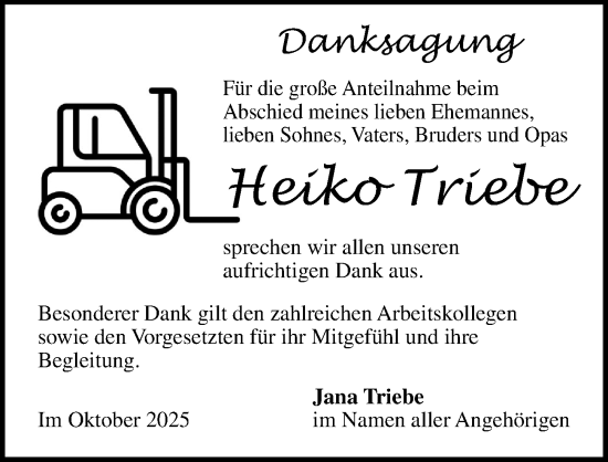 Traueranzeige von Heiko Triebe von Gesamtausgabe Nürnberger Nachrichten/ Nürnberger Ztg.