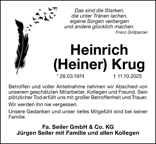 Traueranzeige von Heinrich Krug von Altmühl-Bote Lokal