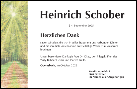 Traueranzeige von Heinrich Schober von Gesamtausgabe Nürnberger Nachrichten/ Nürnberger Ztg.