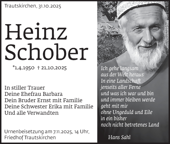 Traueranzeige von Heinz Schober von Gesamtausgabe Nürnberger Nachrichten/ Nürnberger Ztg.