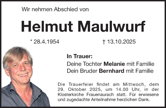 Traueranzeige von Helmut Maulwurf von Erlanger Nachrichten Lokal
