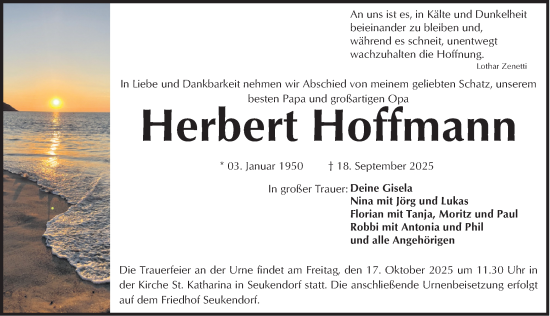 Traueranzeige von Herbert Hoffmann von Fürther Nachrichten Lokal