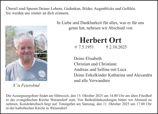 Traueranzeige von Herbert Ort von Erlanger Nachrichten Lokal
