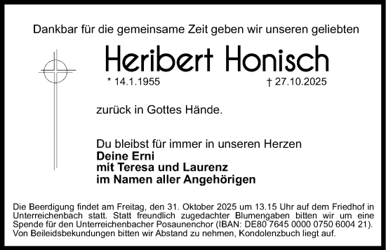 Traueranzeige von Heribert Honisch von Gesamtausgabe Nürnberger Nachrichten/ Nürnberger Ztg.