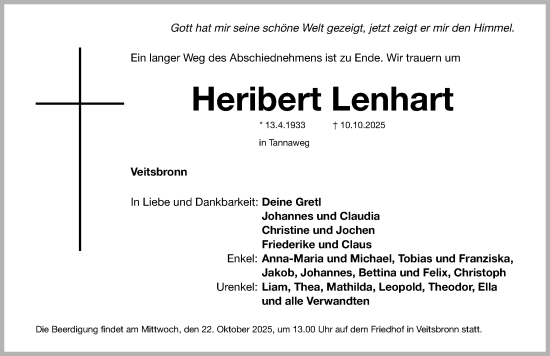 Traueranzeige von Heribert Lenhart von Fürther Nachrichten Lokal