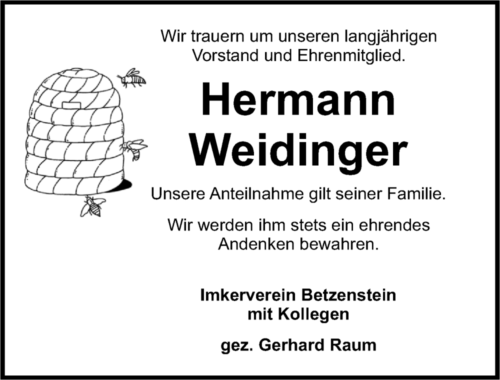  Traueranzeige für Hermann Weidinger vom 25.10.2025 aus Nordbayerische Nachrichten Pegnitz Lokal