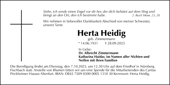 Traueranzeige von Herta Heidig von Gesamtausgabe Nürnberger Nachrichten/ Nürnberger Ztg.