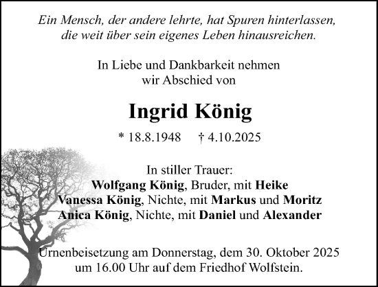 Traueranzeige von Ingrid König von Neumarkter Nachrichten Lokal