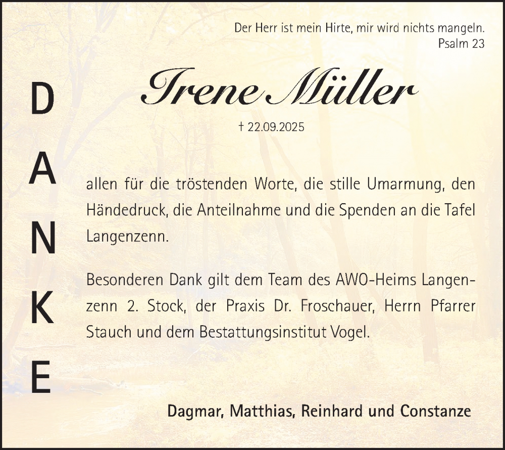  Traueranzeige für Irene Müller vom 31.10.2025 aus Fürther Nachrichten Lokal