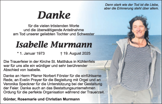 Traueranzeige von Isabelle Murmann von Nordbayerische Nachrichten Pegnitz Lokal
