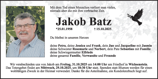 Traueranzeige von Jakob Batz von Nordbayerische Nachrichten Forchheim Lokal