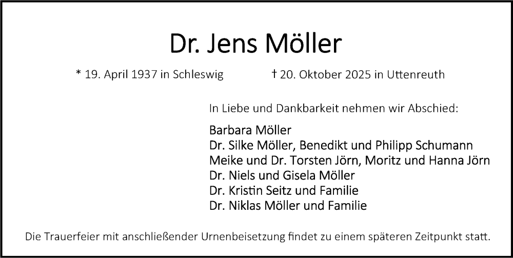  Traueranzeige für Jens Möller vom 25.10.2025 aus Erlanger Nachrichten Lokal