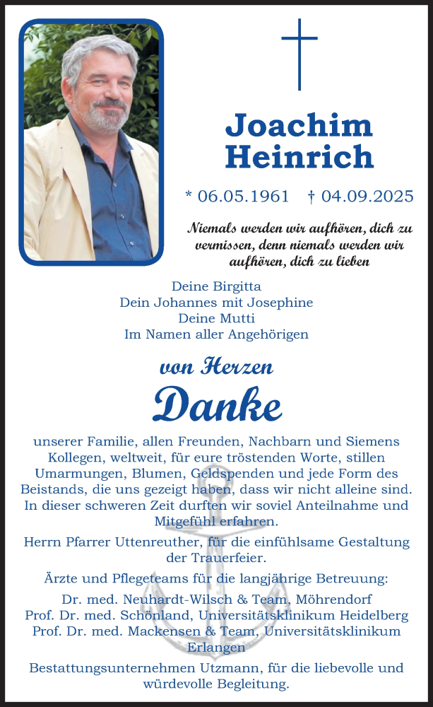  Traueranzeige für Joachim Heinrich vom 25.10.2025 aus Erlanger Nachrichten Lokal