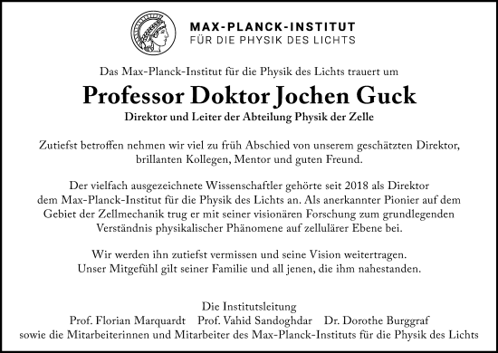 Traueranzeige von Jochen Guck von Gesamtausgabe Nürnberger Nachrichten/ Nürnberger Ztg.