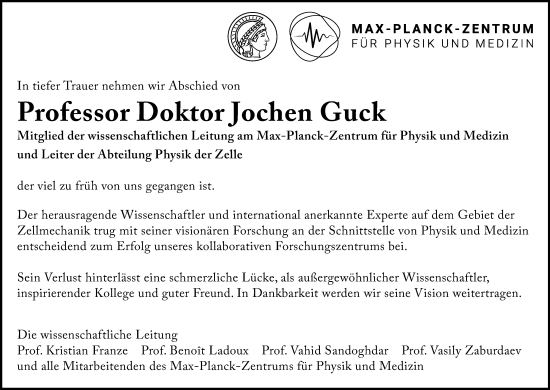 Traueranzeige von Jochen Guck von Gesamtausgabe Nürnberger Nachrichten/ Nürnberger Ztg.