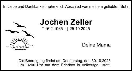 Traueranzeige von Jochen Zeller von Schwabacher Tagblatt Lokal