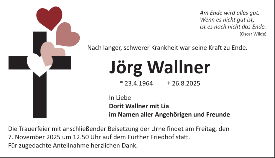 Traueranzeige von Jörg Wallner von Gesamtausgabe Nürnberger Nachrichten/ Nürnberger Ztg./ Fürther Nachrichten
