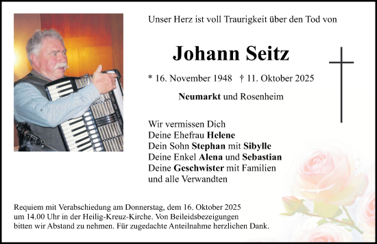 Traueranzeige von Johann Seitz von Neumarkter Nachrichten Lokal