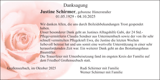 Traueranzeige von Justine Schirmer von Erlanger Nachrichten Lokal
