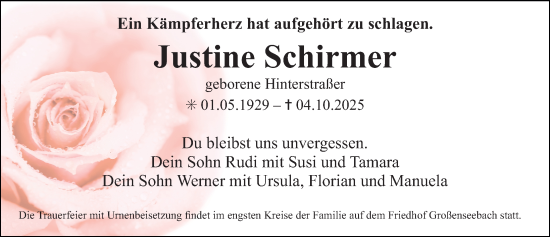 Traueranzeige von Justine Schirmer von Erlanger Nachrichten Lokal