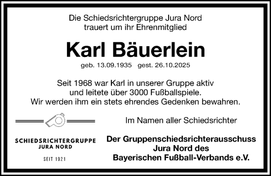 Traueranzeige von Karl Bäuerlein von Roth-Hilpoltsteiner Volkszeitung/ Schwabach
