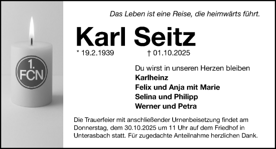 Traueranzeige von Karl Seitz von Gesamtausgabe Nürnberger Nachrichten/ Nürnberger Ztg.