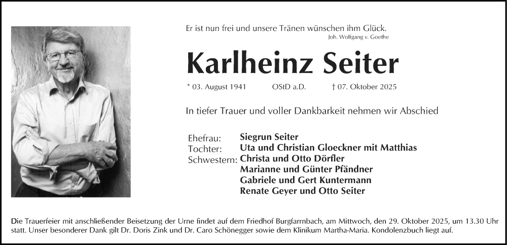  Traueranzeige für Karlheinz Seiter vom 25.10.2025 aus Gesamtausgabe Nürnberger Nachrichten/ Nürnberger Ztg./ Fürther Nachrichten