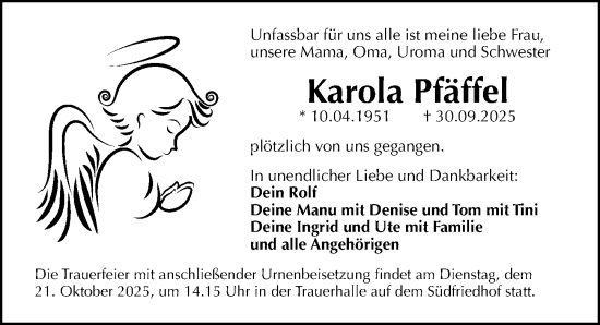 Traueranzeige von Karola Pfäffel von Gesamtausgabe Nürnberger Nachrichten/ Nürnberger Ztg.