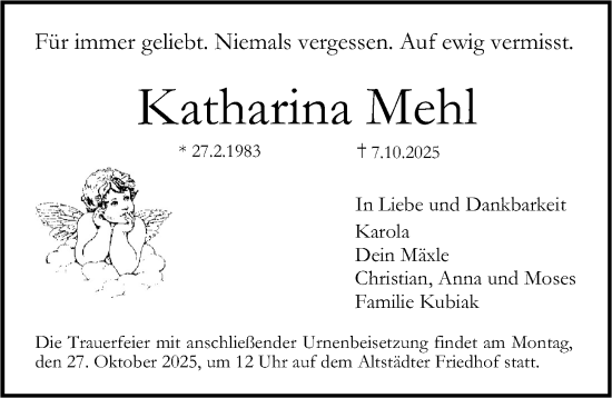Traueranzeige von Katharina Mehl von Erlanger Nachrichten Lokal
