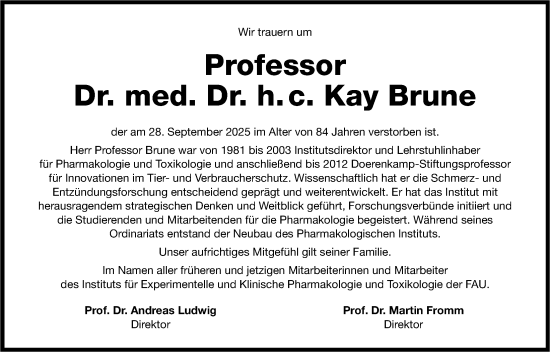 Traueranzeige von Kay Brune von Gesamtausgabe Nürnberger Nachrichten/ Nürnberger Ztg.