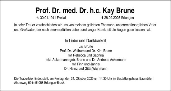Traueranzeige von Kay Brune von Erlanger Nachrichten Lokal