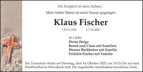 Traueranzeige von Klaus Fischer von Schwabacher Tagblatt Lokal