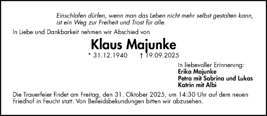 Traueranzeige von Klaus Majunke von Gesamtausgabe Nürnberger Nachrichten/ Nürnberger Ztg.