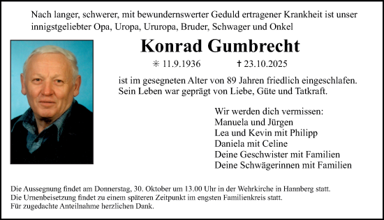 Traueranzeige von Konrad Gumbrecht von Erlanger Nachrichten Lokal