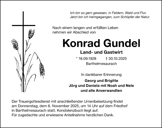 Traueranzeige von Konrad Gundel von HST,HRHV
