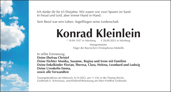 Traueranzeige von Konrad Kleinlein von Gesamtausgabe Nürnberger Nachrichten/ Nürnberger Ztg./ Nordbayer. Nachrichten Forchheim