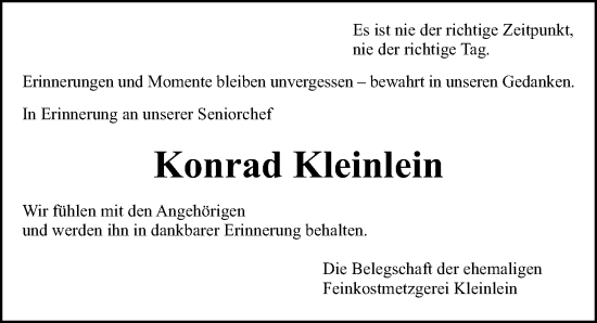 Traueranzeige von Konrad Kleinlein von Gesamtausgabe Nürnberger Nachrichten/ Nürnberger Ztg.