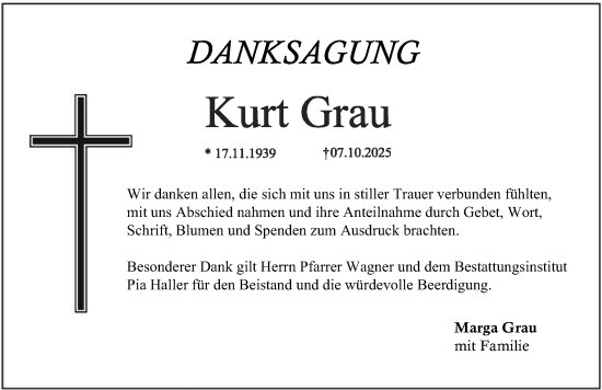 Traueranzeige von Kurt Grau von Gesamtausgabe Nürnberger Nachrichten/ Nürnberger Ztg.