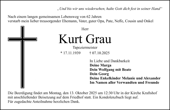 Traueranzeige von Kurt Grau von Gesamtausgabe Nürnberger Nachrichten/ Nürnberger Ztg.