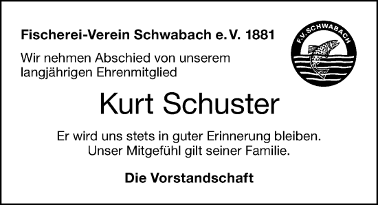 Traueranzeige von Kurt Schuster von Schwabacher Tagblatt Lokal