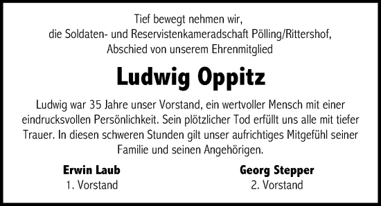 Traueranzeige von Ludwig Oppitz von Neumarkter Nachrichten Lokal