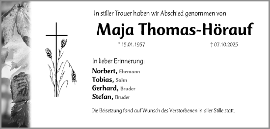 Traueranzeige von Maja Thomas-Hörauf von Erlanger Nachrichten Lokal