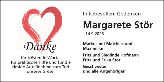Traueranzeige von Margarete Stör von Altmühl-Bote Lokal