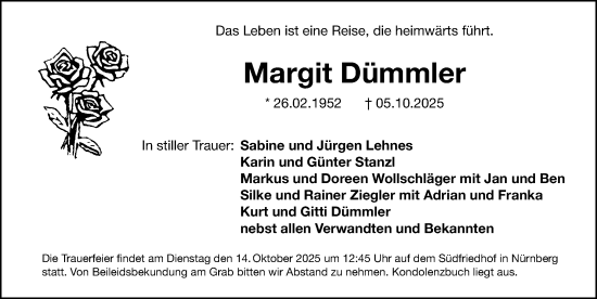 Traueranzeige von Margit Dümmler von Gesamtausgabe Nürnberger Nachrichten/ Nürnberger Ztg.