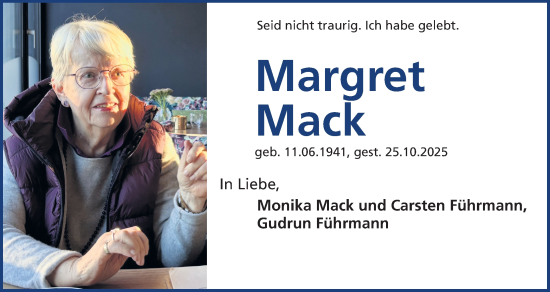 Traueranzeige von Margret Mack von Erlanger Nachrichten Lokal